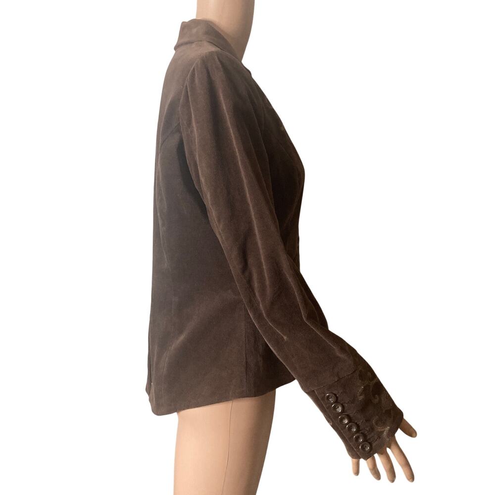 90 Ninety Blazer Womens M Embroidered Brown Floral Tailored Jacket - Picture 8 of 12
